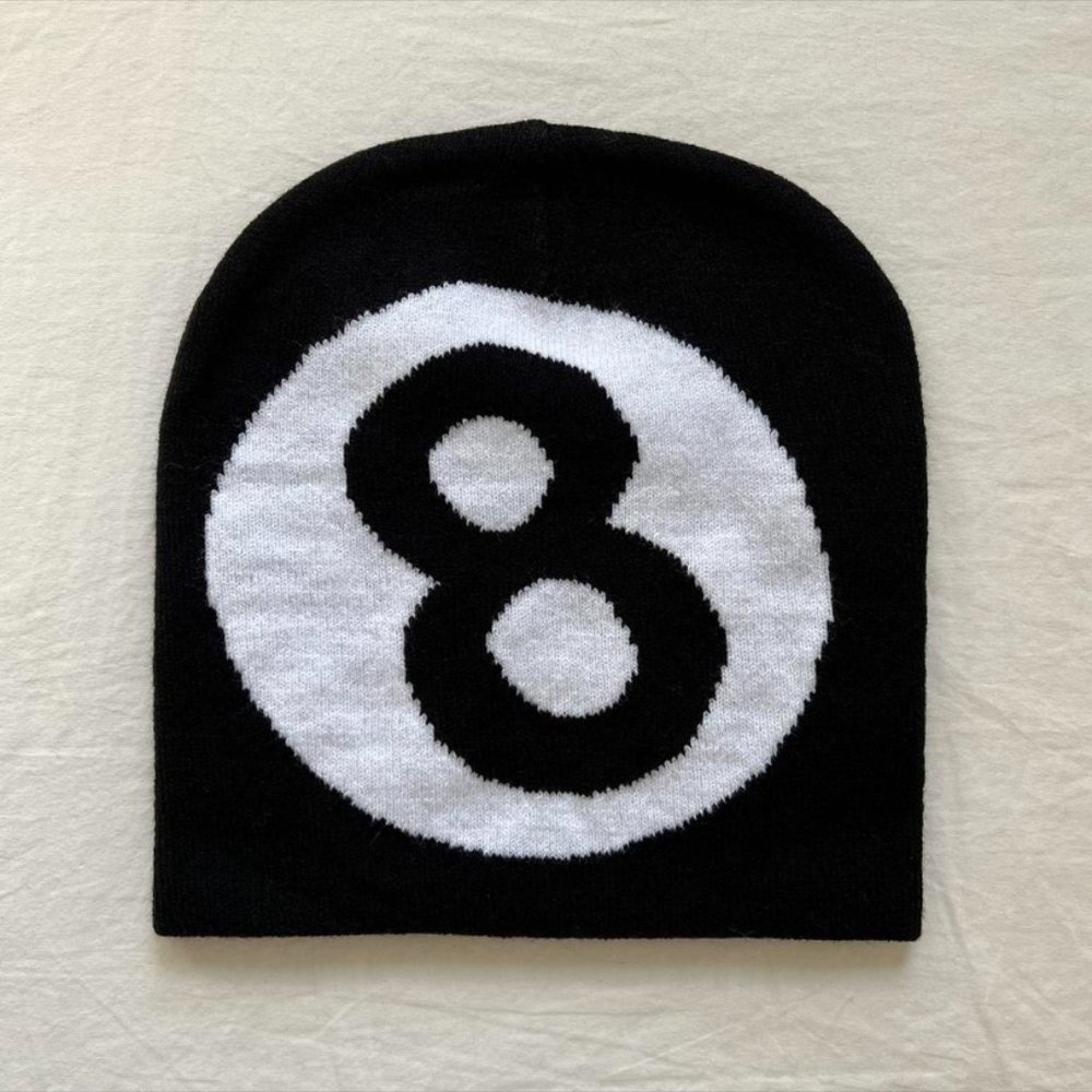 Y2K 2000s grunge black classic 8 ball beanie